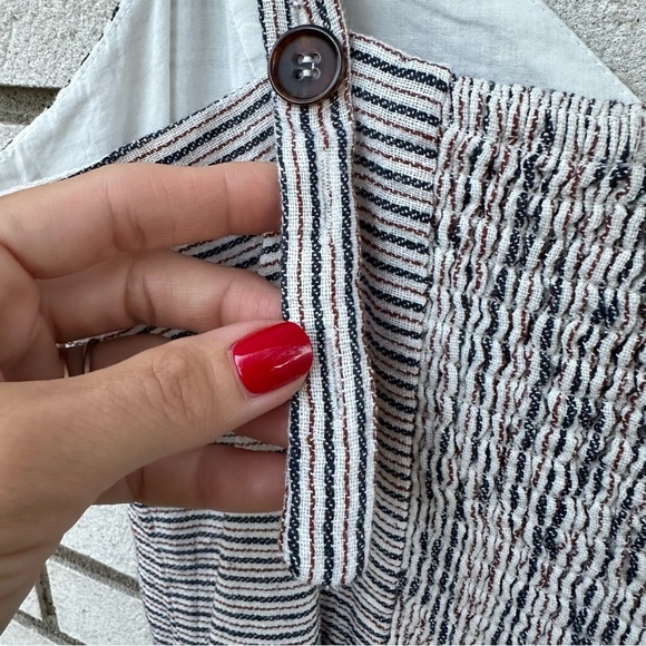 NWT 4our Dreamers Stripe Smocked Midi Dress White Navy Blue Spice Linen Cotton - Picture 4 of 12